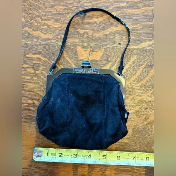 1920-1930 Vintage French Art Deco Black Purse Bag Jane Saltati Metal w/ Stones - Picture 7 of 12
